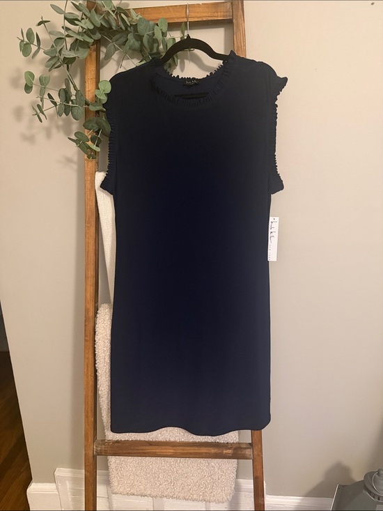 Nicole Miller Dresses & Skirts - Nicole Miller Navy Sleeveless Shift Dress with Ruffle Trim